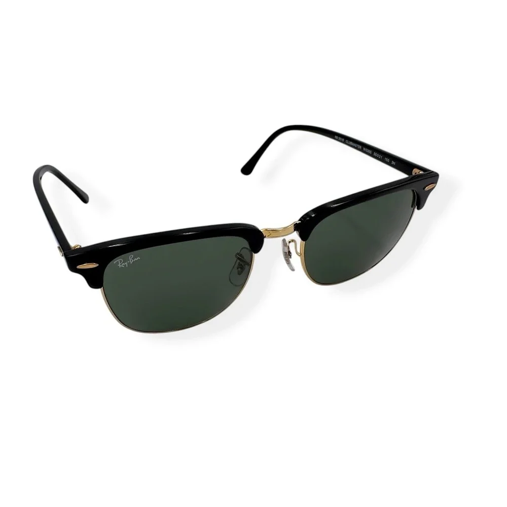 Ray-Ban Clubmaster Sunglasses Mens Black Green Square 55mm RB3016 W0365 Italy